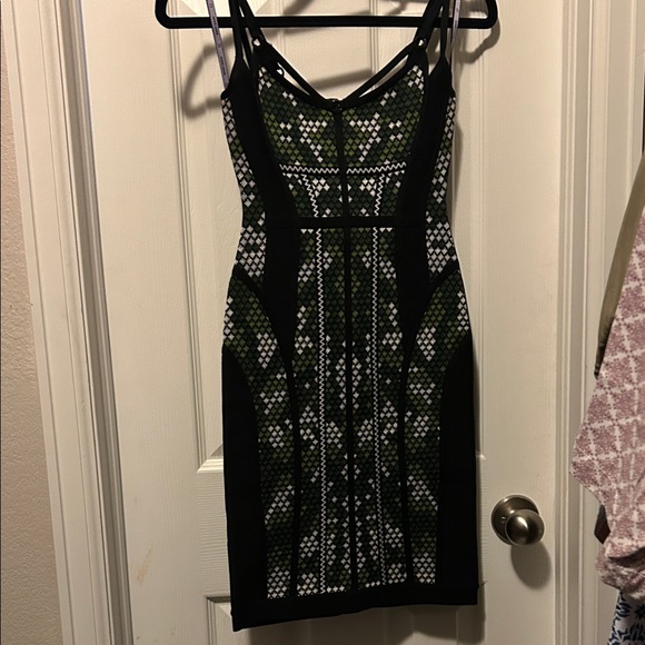 Herve Leger Blackgreen and White Mini Dress